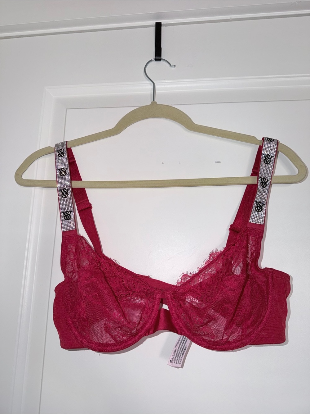 Victoria's Secret Hot Pink Lace Underwire Bra with Embellished Straps